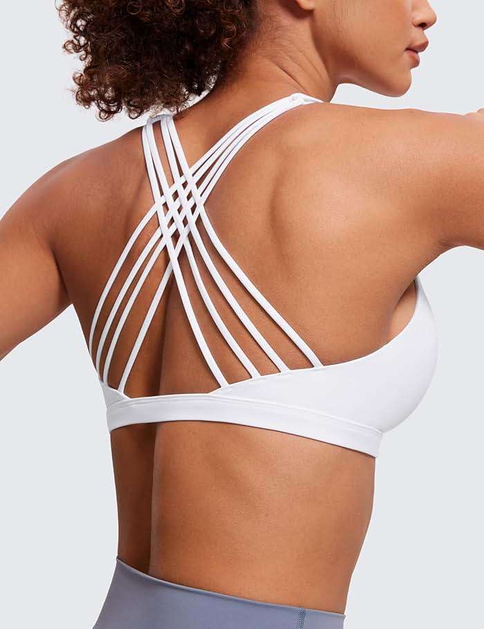 CRZ YOGA Naked Feeling Strappy Sports Bras for Women - Criss Cross Back Wireless Padded Cami Yoga Workout Top - Image 4