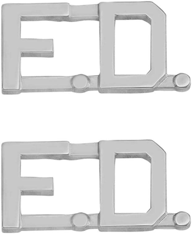 Smith & Warren 1/2" F.D. Letter Collar Brass Rank Insignia Silver Finish Fire Uniform Pin - Image 1