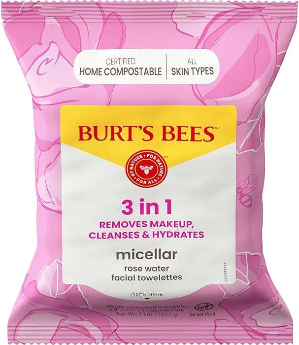 Burt’s Bees Micellar Rose Water Facial Towelettes, 100% Plant Based Cloth; 99% Natural Origin; Remove Makeup, Cleanse, Hydrate; No Greasy, Oily Residue; All Skin Types (Pack May Vary) - Image 8