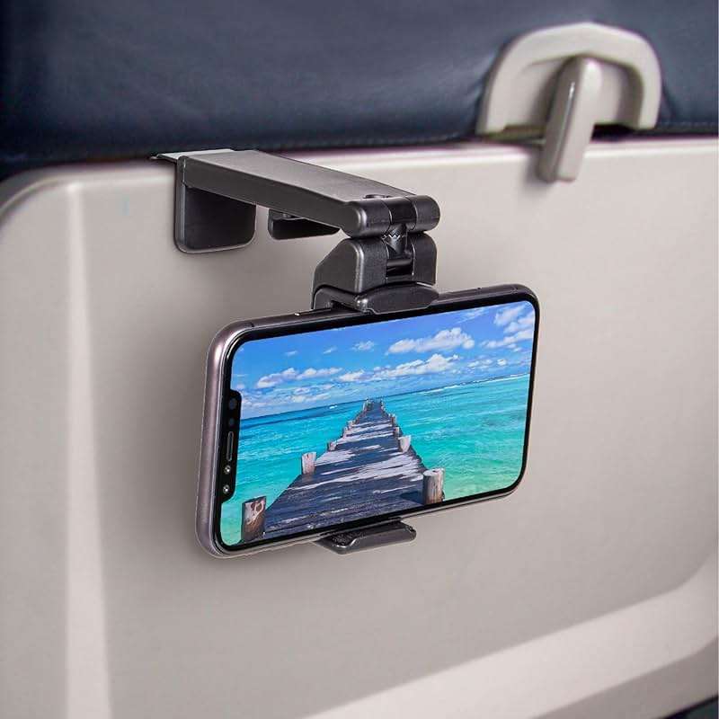 Perilogics Universal in Flight Airplane Phone Holder Mount. Hands Free Viewing with Multi-Directional Dual 360 Degree Rotation. Pocket Size Must Have Airplane Travel Essential Accessory for Flying - Image 1