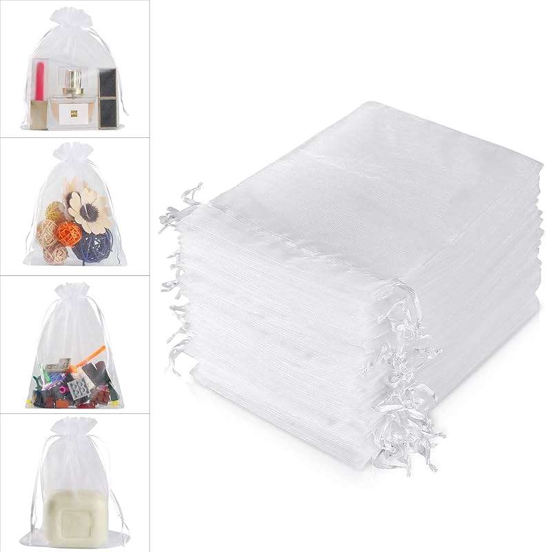 WenTao 100PCS 4x6 (10x15cm) Sheer Organza Bags, White Mother's Day Wedding Favor Bags With Drawstring, Premium Jewelry Pouches Party Festival Gift Bags Candy Bags, Fruit Protection Bags - Image 2