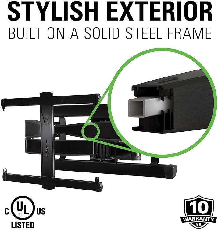 SANUS Full Motion TV Wall Mount for 42” to 90” TVs up to 125lbs – Extend, Swivel, Tilting TV Mount - Easy 3 Step DIY Install w/ Included Hardware - Black Finish - Image 7