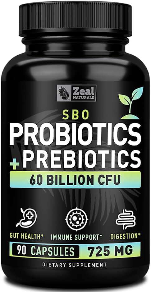 Probiotics and Prebiotics + SBO Probiotics (60 Billion CFU | 90 Capsules) Acidophilus Probiotic w. Saccharomyces Boulardii, Bifidobacterium + Spore Probiotic & Organic Sprouted Prebiotic Fiber Blend - Image 1