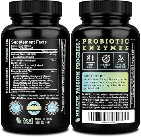 Probiotics and Prebiotics + SBO Probiotics (60 Billion CFU | 90 Capsules) Acidophilus Probiotic w. Saccharomyces Boulardii, Bifidobacterium + Spore Probiotic & Organic Sprouted Prebiotic Fiber Blend - Image 2