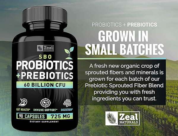 Probiotics and Prebiotics + SBO Probiotics (60 Billion CFU | 90 Capsules) Acidophilus Probiotic w. Saccharomyces Boulardii, Bifidobacterium + Spore Probiotic & Organic Sprouted Prebiotic Fiber Blend - Image 5