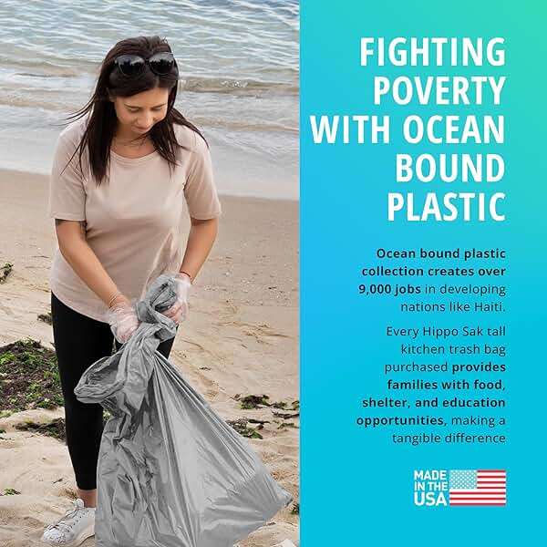 Hippo Sak - Tall Kitchen Garbage Bags with Ergonomic Handles - 13 Gallon Trash Bags Made from Recycled Ocean Bound Plastic - Super Strong and Leak Proof Tall Kitchen Trash Bags (90 Count) - Image 3