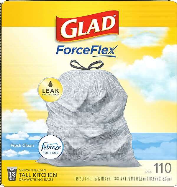 Glad Tall Kitchen Drawstring Trash Bags - Odorshield 13 Gallon White Trash Bag, Febreze Fresh Clean, 110 Count - Image 11