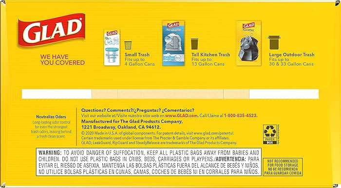 Glad Tall Kitchen Drawstring Trash Bags - Odorshield 13 Gallon White Trash Bag, Febreze Fresh Clean, 110 Count - Image 12