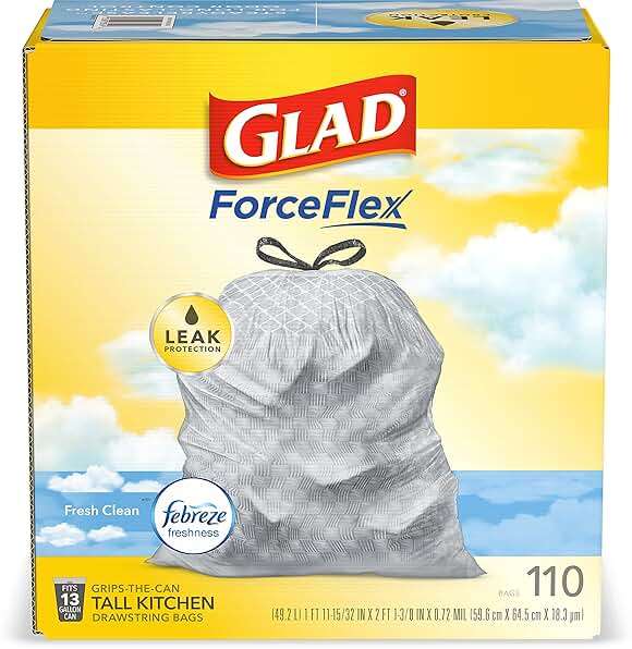 Glad Tall Kitchen Drawstring Trash Bags - Odorshield 13 Gallon White Trash Bag, Febreze Fresh Clean, 110 Count - Image 13