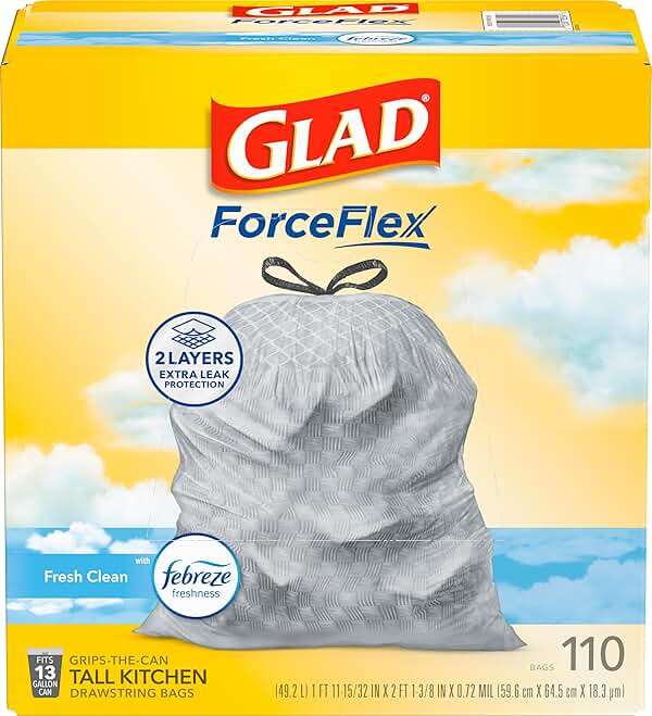 Glad Tall Kitchen Drawstring Trash Bags - Odorshield 13 Gallon White Trash Bag, Febreze Fresh Clean, 110 Count - Image 9