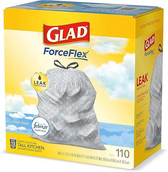 Glad Tall Kitchen Drawstring Trash Bags - Odorshield 13 Gallon White Trash Bag, Febreze Fresh Clean, 110 Count - Image 10