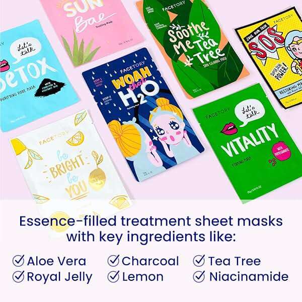 FACETORY K Beauty Face Mask Skin Care - BEST OF 7 COLLECTION Sheet Mask Set | Natural Premium Korean Face Mask For All Skin Types - No Sulfates No Parabens (7 pc) - Image 3