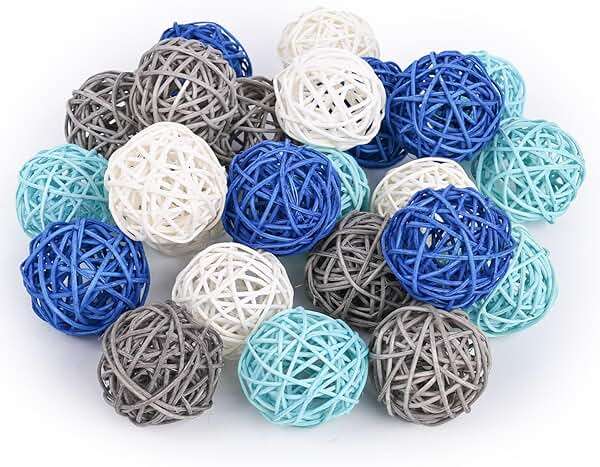 DomeStar 24PCS Blue Decorative Balls for Bowl Centerpiece, 2 Inch Rattan Balls Bowl Fillers Decor - Wicker Twig Orbs Spheres, Wedding Home Vase Table Decor - Image 1