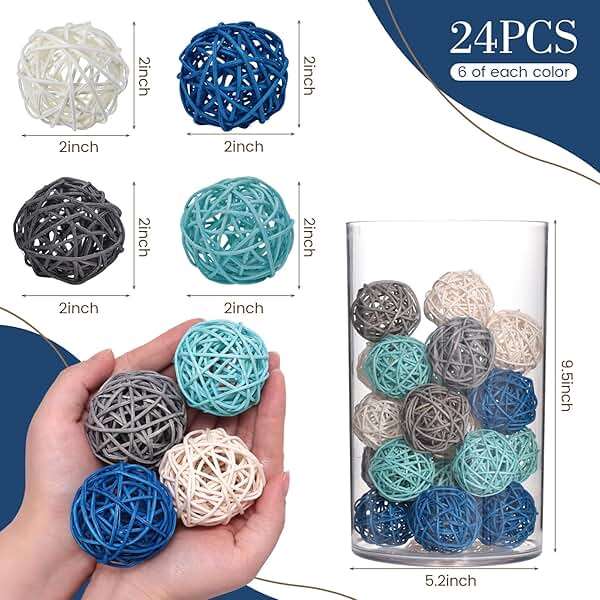 DomeStar 24PCS Blue Decorative Balls for Bowl Centerpiece, 2 Inch Rattan Balls Bowl Fillers Decor - Wicker Twig Orbs Spheres, Wedding Home Vase Table Decor - Image 2