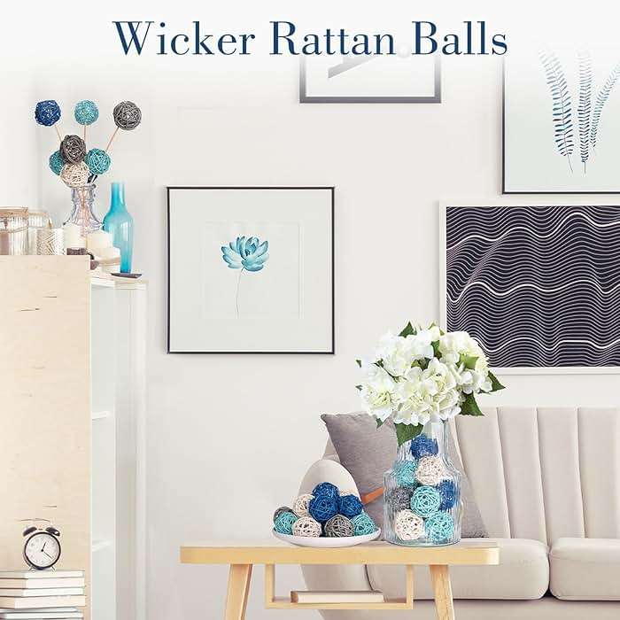 DomeStar 24PCS Blue Decorative Balls for Bowl Centerpiece, 2 Inch Rattan Balls Bowl Fillers Decor - Wicker Twig Orbs Spheres, Wedding Home Vase Table Decor - Image 3