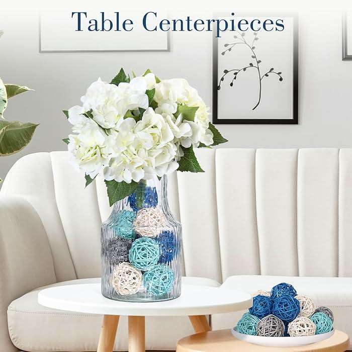 DomeStar 24PCS Blue Decorative Balls for Bowl Centerpiece, 2 Inch Rattan Balls Bowl Fillers Decor - Wicker Twig Orbs Spheres, Wedding Home Vase Table Decor - Image 4