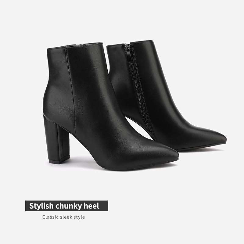 DREAM PAIRS Women's Chunky Heel Ankle Booties Pointed Toe Short Boots - Image 4