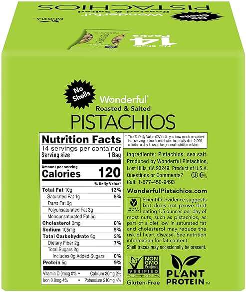 Wonderful Pistachios No Shells, Roasted & Salted Nuts, 0.75 Ounce Bag (Pack of 14), Protein Snacks, Vegan Snacks, On-the-Go, Individual Snacks for Adults - Image 2
