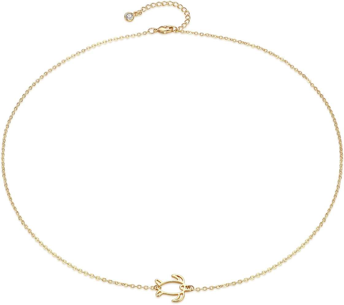 MEVECCO Gold Dainty Turtle Necklace for Women,14K Gold Plated Cute Tiny Boho Sea Tortoise Pendant Necklace - Image 1