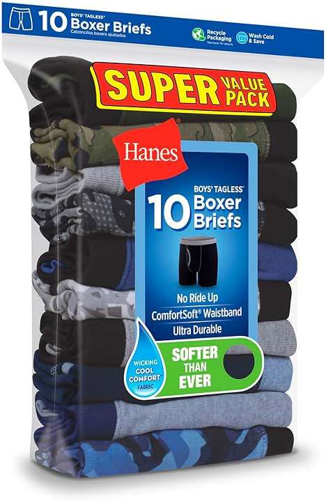 Hanes Boys' Underwear Boxer Briefs Or Briefs Pack, 8 Or 12 Pack, Cotton Stretch Underwear for Boys & Toddler Boys - Image 4