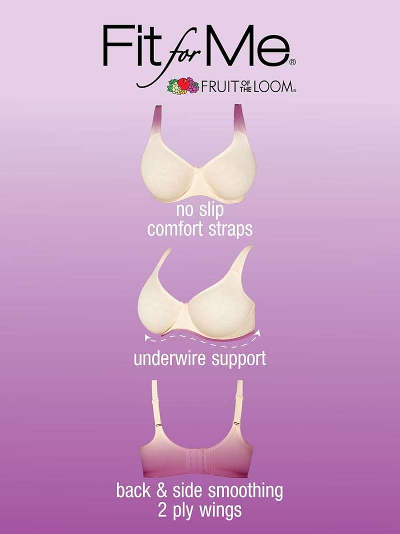 Fit For Me By Fruit of the Loom Women's Plus Size Cotton Unlined Underwire Bra-Pinch-Free Straps - Side and Back Smoothing - Image 3