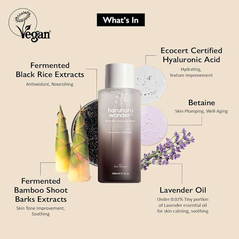 haruharu Wonder Black Rice Hyaluronic Toner, Deep Hydration, Glass Skin, Hyaluronic Acid, Lavender Oil, Skin Plumpling, Korean Skincare, Vegan, Cruelty-Free, 5.1 fl.oz - Image 2