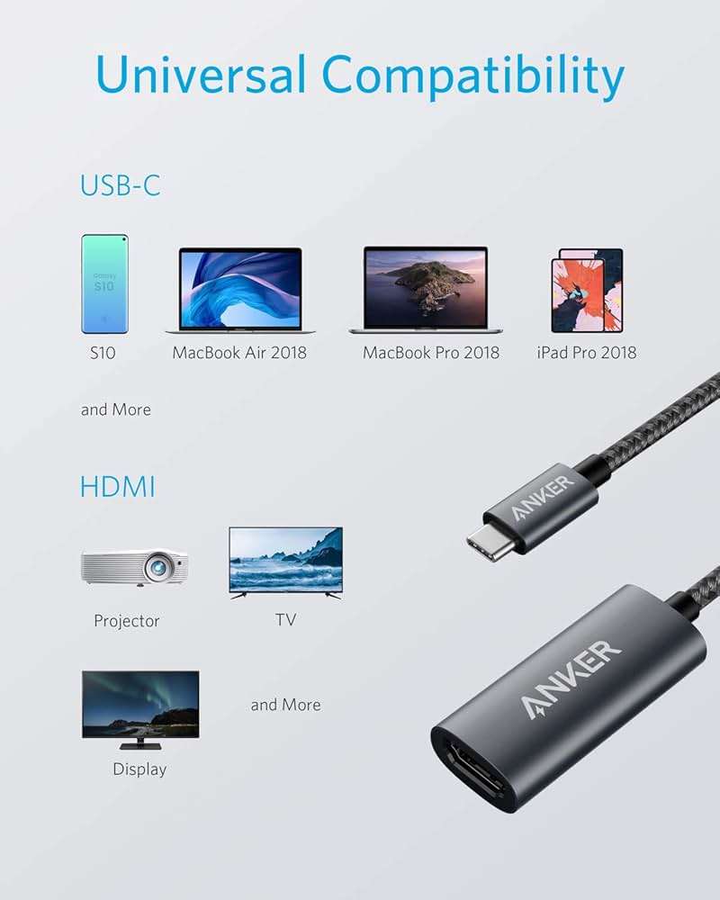 Anker USB C to HDMI Adapter (4K@60Hz), 310 USB-C Adapter (4K HDMI), for MacBook Pro, MacBook Air, iPad Pro, Pixelbook, XPS, Galaxy, and More(Compatible with Thunderbolt 3 Ports) - Image 4