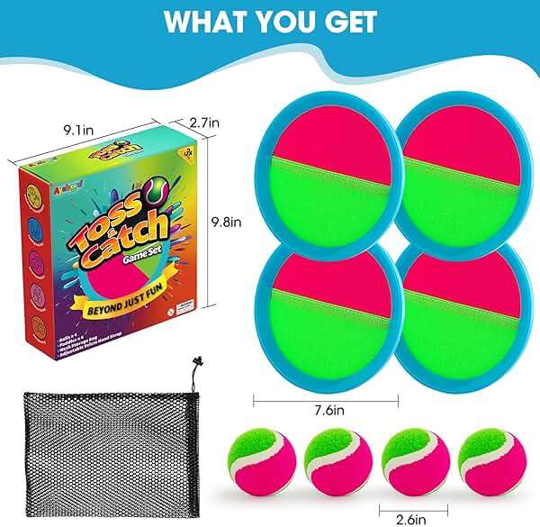 Ayeboovi Toss and Catch Ball Set Boys Toys Outdoor Toys Yard Games Outside Games Beach Toys for Kids Ball and Catch Game with 4 Paddles and 4 Balls [Upgraded Version] - Image 2
