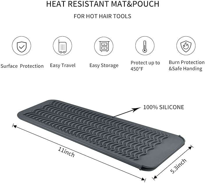 EIOKIT Silicone Heat Resistant Mat for Hair Iron, 11 x 5 inch, Grey, 1 Pack - Image 2
