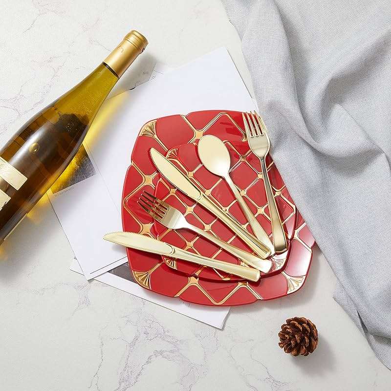 N9R 160pcs Gold Plastic Silverware - Gold Plastic Utensils Set - Tableware Flatware Kit 80 Forks, 40 Spoons, 40 Knives Disposable Cutlery Set for Party, Wedding, Birthday - Image 6