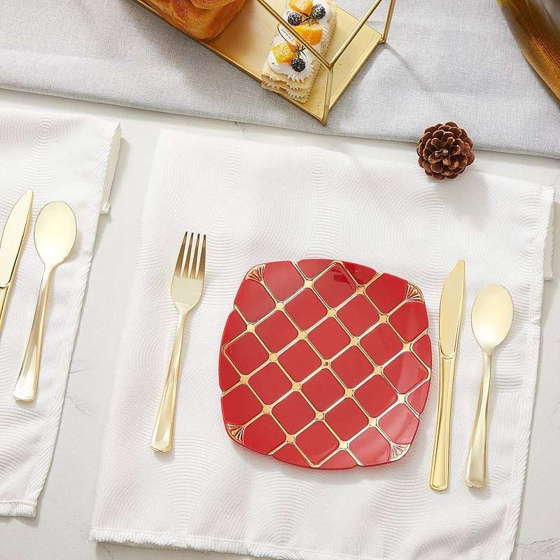 N9R 160pcs Gold Plastic Silverware - Gold Plastic Utensils Set - Tableware Flatware Kit 80 Forks, 40 Spoons, 40 Knives Disposable Cutlery Set for Party, Wedding, Birthday - Image 7