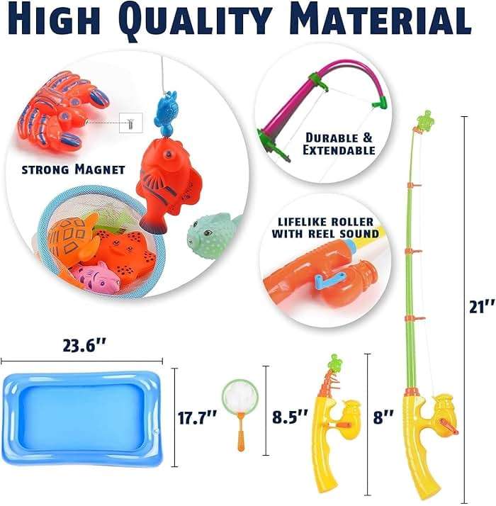 CozyBomB™ Magnetic Fishing Toys Game Set for Kids | Water Table Bathtub Kiddie Pool Party Pole Rod Net, Outdoor Plastic Floating Fish, Toddler Bath Color Ocean Sea Animals Birthday Gift Age 3-5 6 4-8 - Image 2