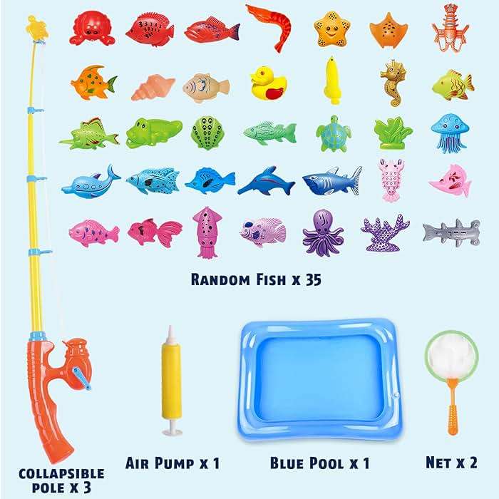 CozyBomB™ Magnetic Fishing Toys Game Set for Kids | Water Table Bathtub Kiddie Pool Party Pole Rod Net, Outdoor Plastic Floating Fish, Toddler Bath Color Ocean Sea Animals Birthday Gift Age 3-5 6 4-8 - Image 3