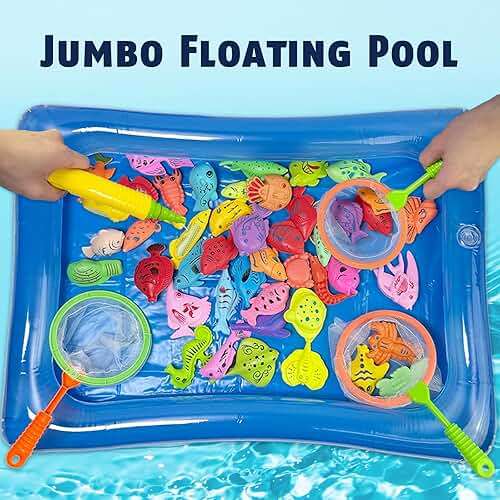 CozyBomB™ Magnetic Fishing Toys Game Set for Kids | Water Table Bathtub Kiddie Pool Party Pole Rod Net, Outdoor Plastic Floating Fish, Toddler Bath Color Ocean Sea Animals Birthday Gift Age 3-5 6 4-8 - Image 5