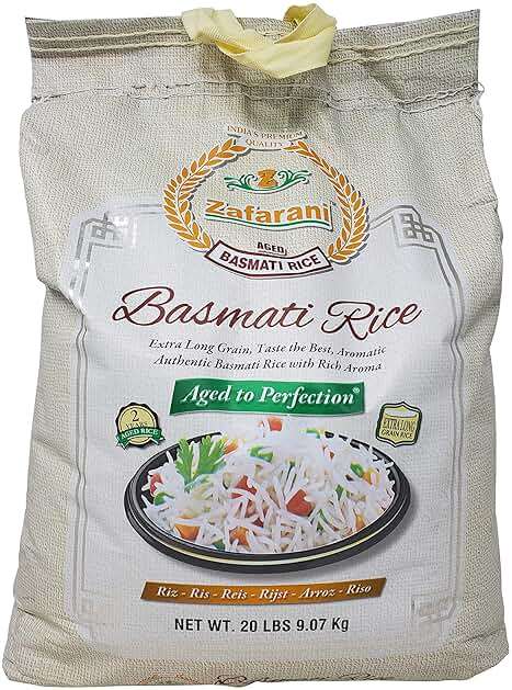 Zafarani Aged Basmati Rice Aromatic Extra Long Grain Rice from India 20 LB - Image 1