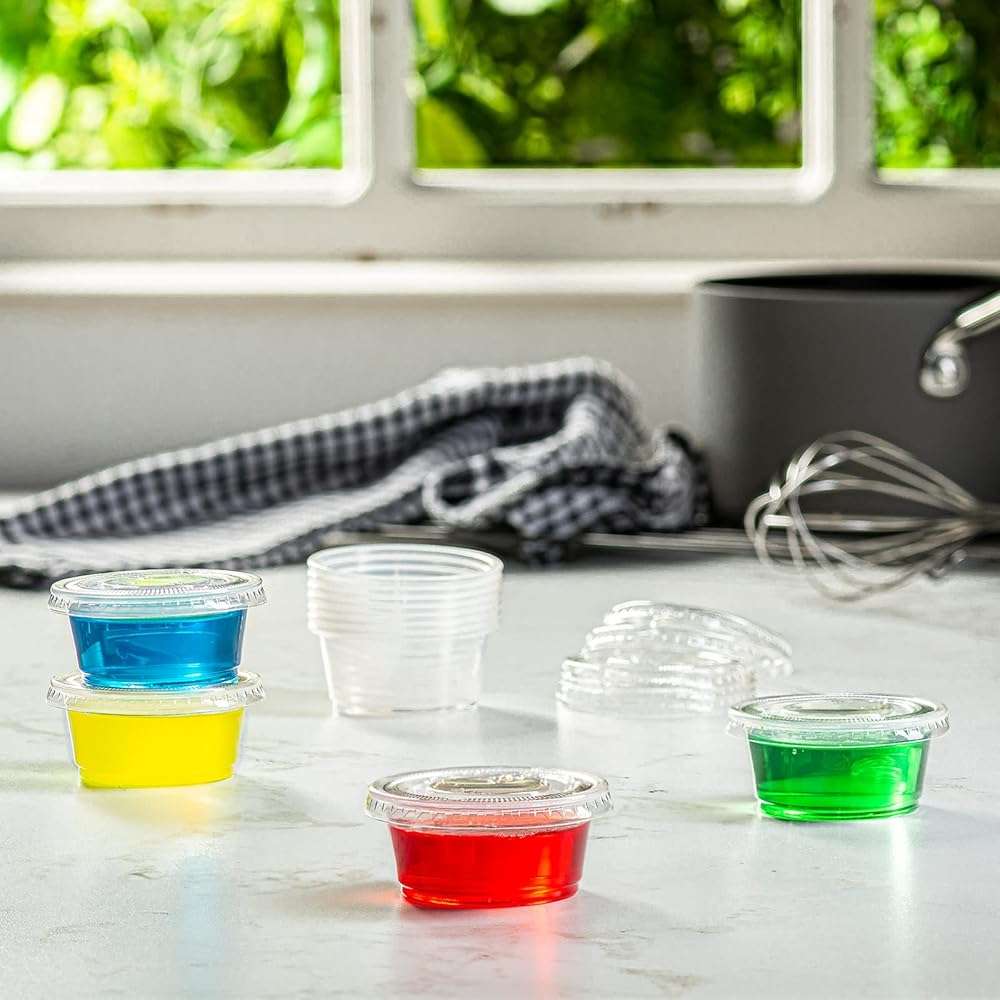 GUSTO 2 oz Jello Shot Cups with Lids [200 Count] Clear Plastic Portion Containers, Condiment Cups for Sauces, Dressings & Samples – Durable, Stackable, Leak-Resistant (Formerly Comfy Package) - Image 2