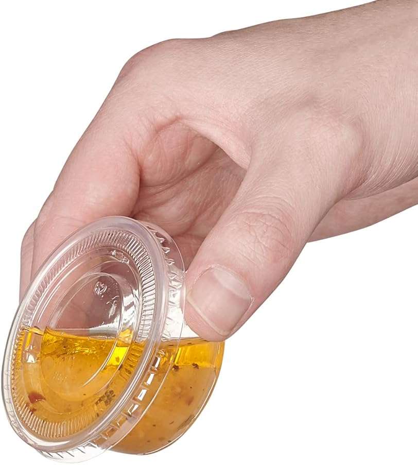 GUSTO 2 oz Jello Shot Cups with Lids [200 Count] Clear Plastic Portion Containers, Condiment Cups for Sauces, Dressings & Samples – Durable, Stackable, Leak-Resistant (Formerly Comfy Package) - Image 4