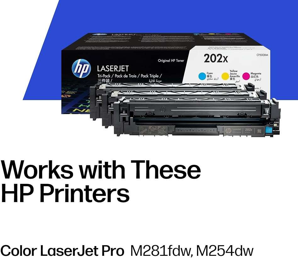 HP 202X Cyan, Magenta, Yellow High-Yield Toner Cartridge Printers (3-Pack) | Works with Color LaserJet Pro M254, Color LaserJet Pro MFP M281 Series | CF500XM - Image 2