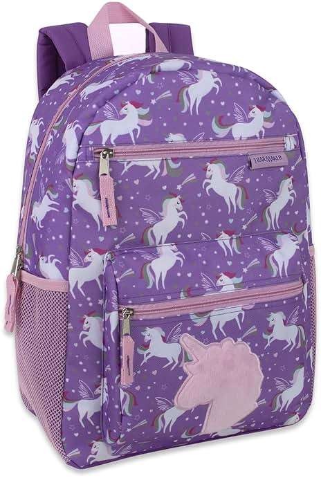 Trail maker 17” Kids Character School Backpacks Plush for Girls with Side Pockets, Padded Straps - Image 1