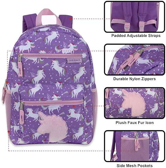 Trail maker 17” Kids Character School Backpacks Plush for Girls with Side Pockets, Padded Straps - Image 2