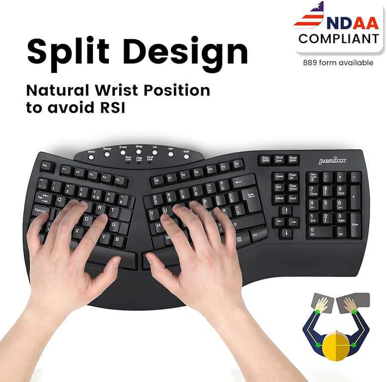 Perixx Periboard-612B Wireless Ergonomic Split Keyboard with Dual Mode 2.4G and Bluetooth Feature, Compatible with Windows 11 and Mac OS X System, Black, US English Layout - Image 2