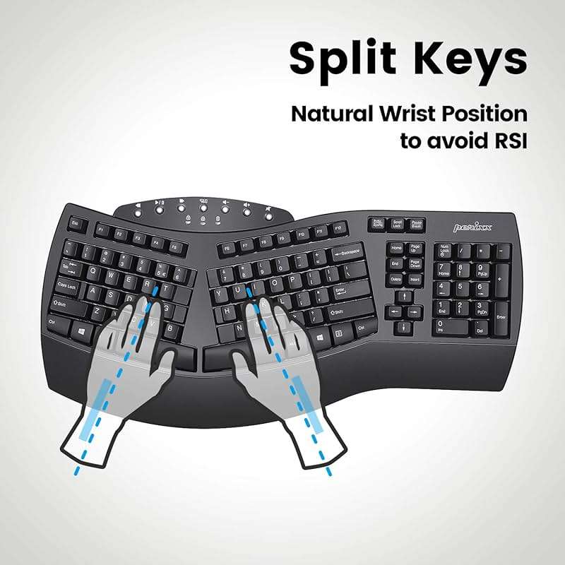 Perixx Periboard-612B Wireless Ergonomic Split Keyboard with Dual Mode 2.4G and Bluetooth Feature, Compatible with Windows 11 and Mac OS X System, Black, US English Layout - Image 3