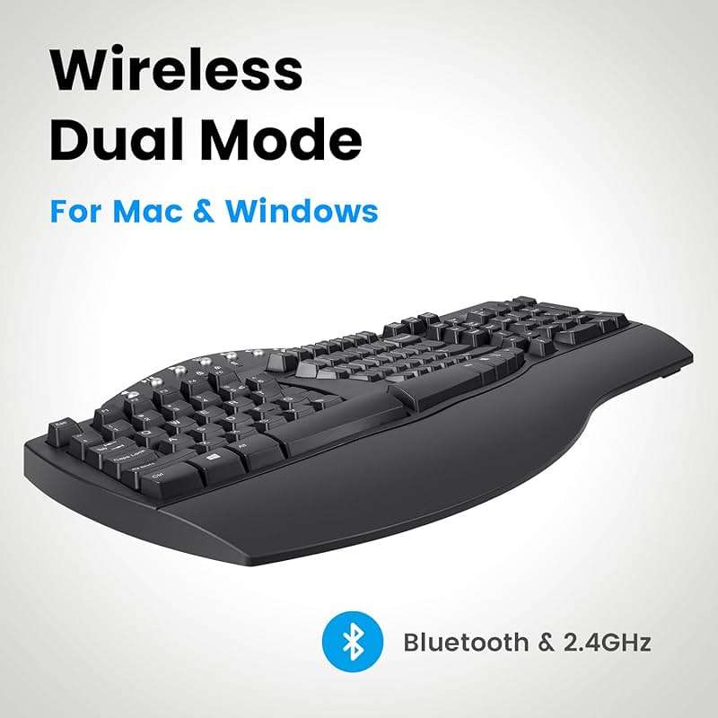 Perixx Periboard-612B Wireless Ergonomic Split Keyboard with Dual Mode 2.4G and Bluetooth Feature, Compatible with Windows 11 and Mac OS X System, Black, US English Layout - Image 4