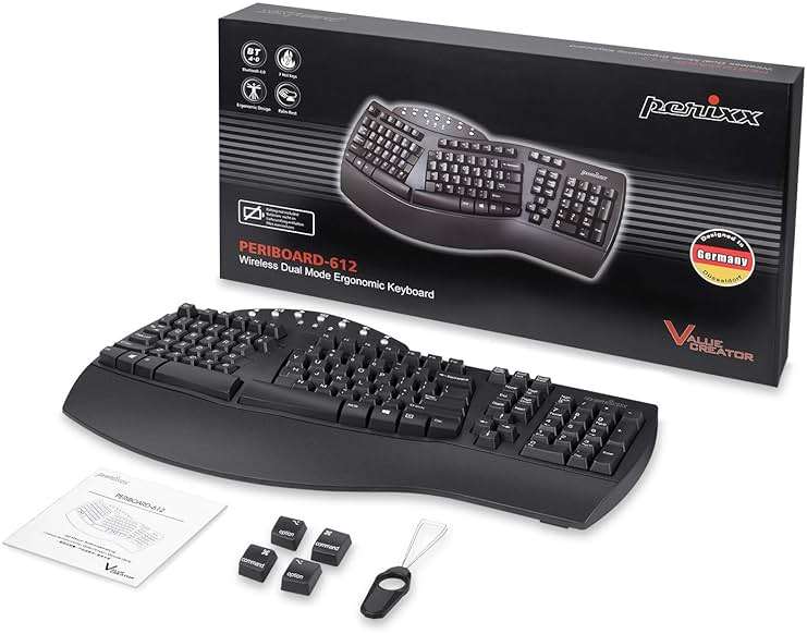 Perixx Periboard-612B Wireless Ergonomic Split Keyboard with Dual Mode 2.4G and Bluetooth Feature, Compatible with Windows 11 and Mac OS X System, Black, US English Layout - Image 9