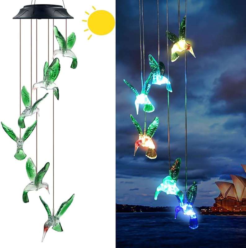 Hummingbird Solar Chimes,Unique Birthday Gifts for Women/Mom/Grandma,Best Idears Grardening - Image 1