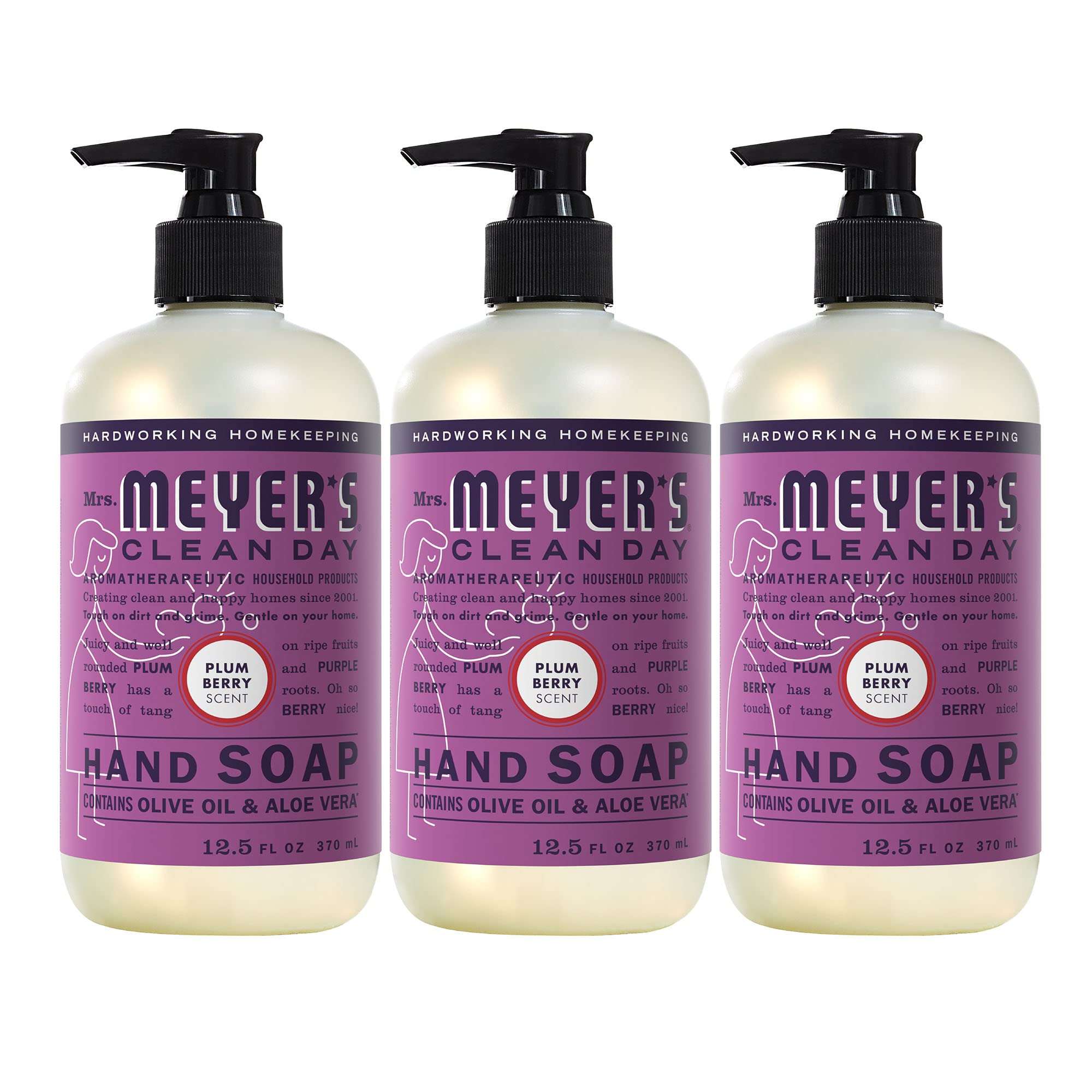 MRS. MEYER'S CLEAN DAY Liquid Hand Soap, Cruelty Free, Plum Berry Scent, 12.5 oz- Pack of 3 - Image 1