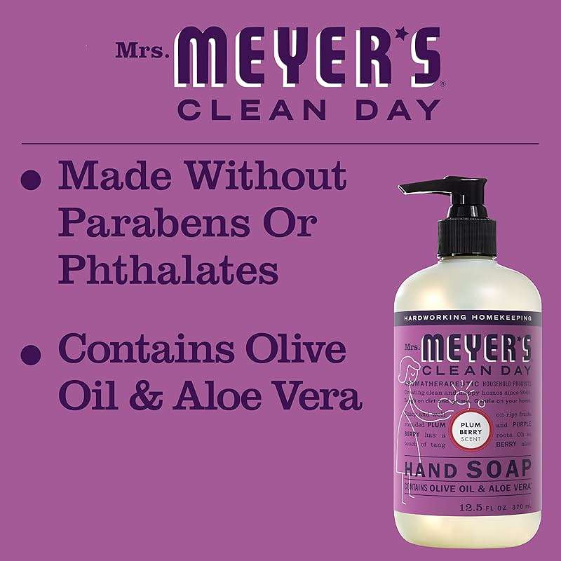 MRS. MEYER'S CLEAN DAY Liquid Hand Soap, Cruelty Free, Plum Berry Scent, 12.5 oz- Pack of 3 - Image 5