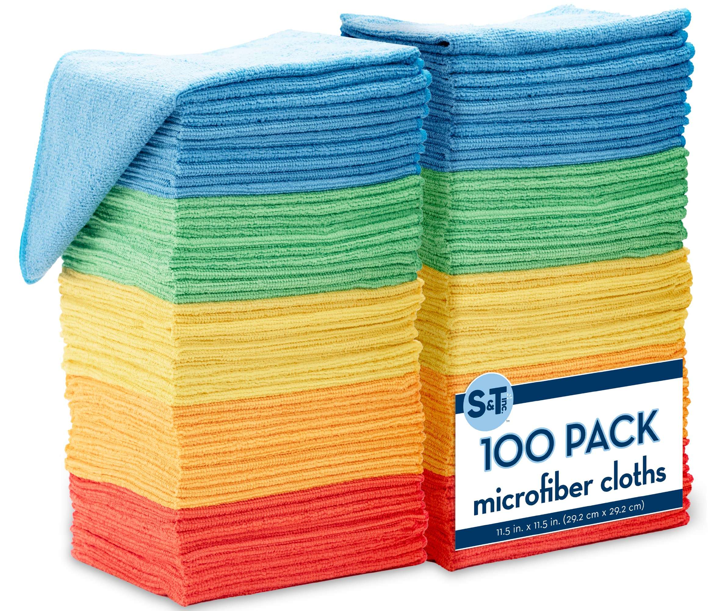 S&T INC. 100 Pack Microfiber Cleaning Cloth, Bulk Towels for Home, Reusable Microfiber Towels for Cars, Cleaning Rags, Assorted, 11.5 Inches x 11.5 Inches, 100 Count - Image 1