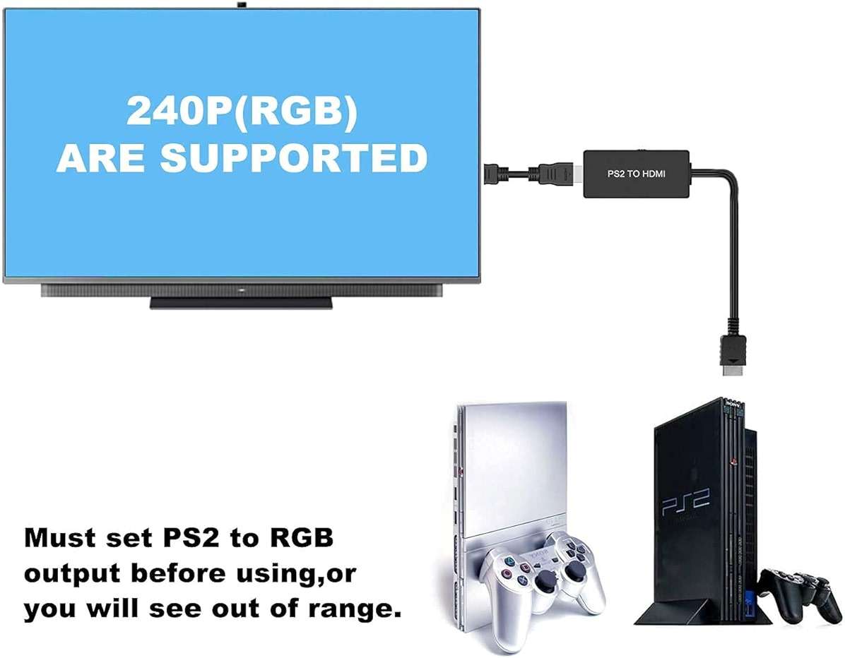Y.D.F PS2 to HDMI Adapter PS2 HD-Link Cable Converter Support 4:3/16:9 Screen Aspect Ratio Switch Works for PlayStation 1/ PlayStation 2 HD Link Cable PS1 HDMI Adapter Converter - Image 2