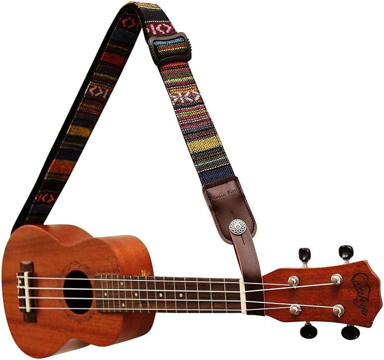 MUSIC FIRST Classic Country style Soft Yarn-dyed fabric & Genuine Leather Ukulele Strap Ukulele Shoulder Strap Version 2.0 With a MUSIC FIRST Genuine Leather Str. Locker - Image 2